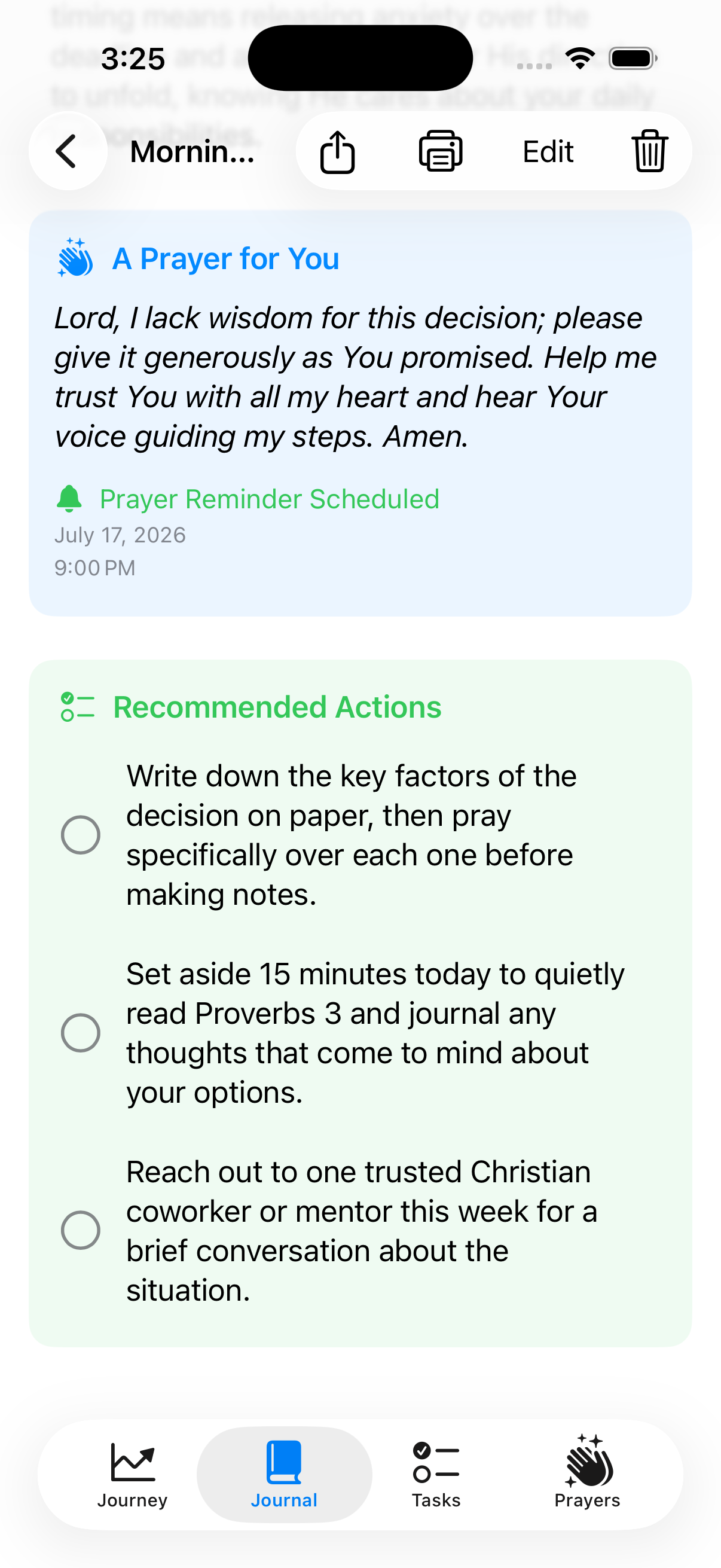 Prayer and recommended actions